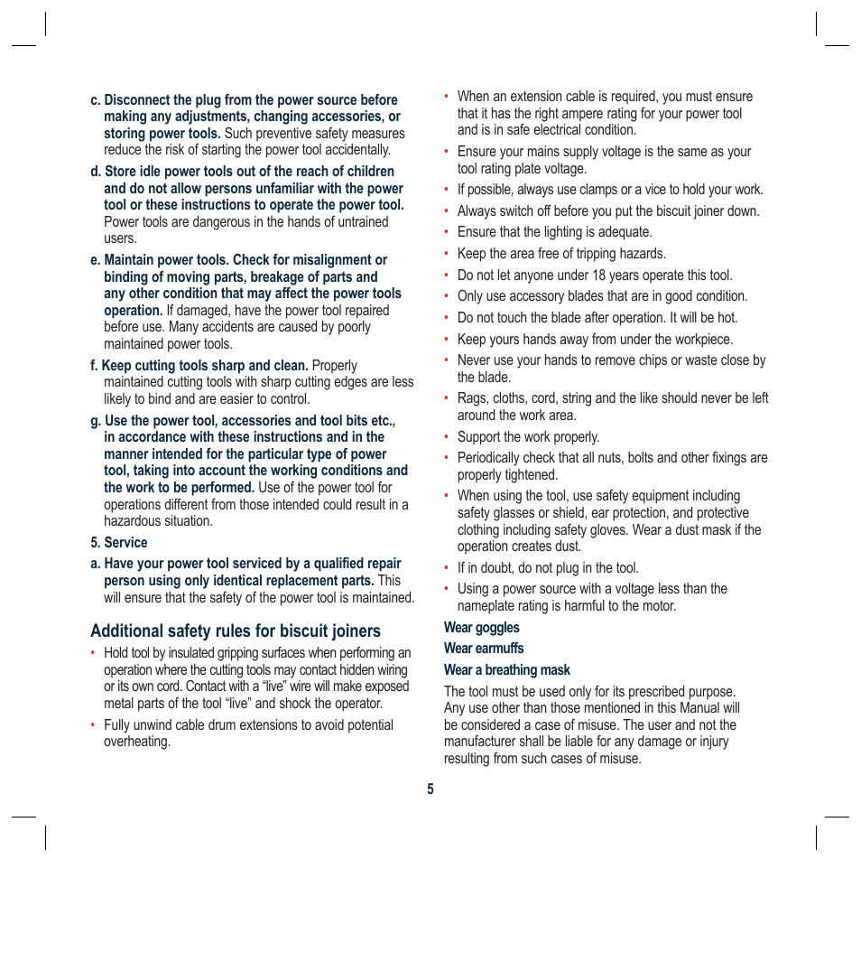 Additional safety rules for biscuit joiners | Global Machinery Company BJ110M User Manual | Page 5 / 16