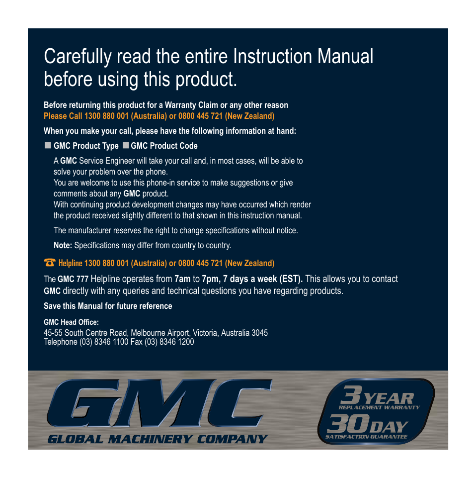 Global Machinery Company MAG2050R User Manual | Page 16 / 16