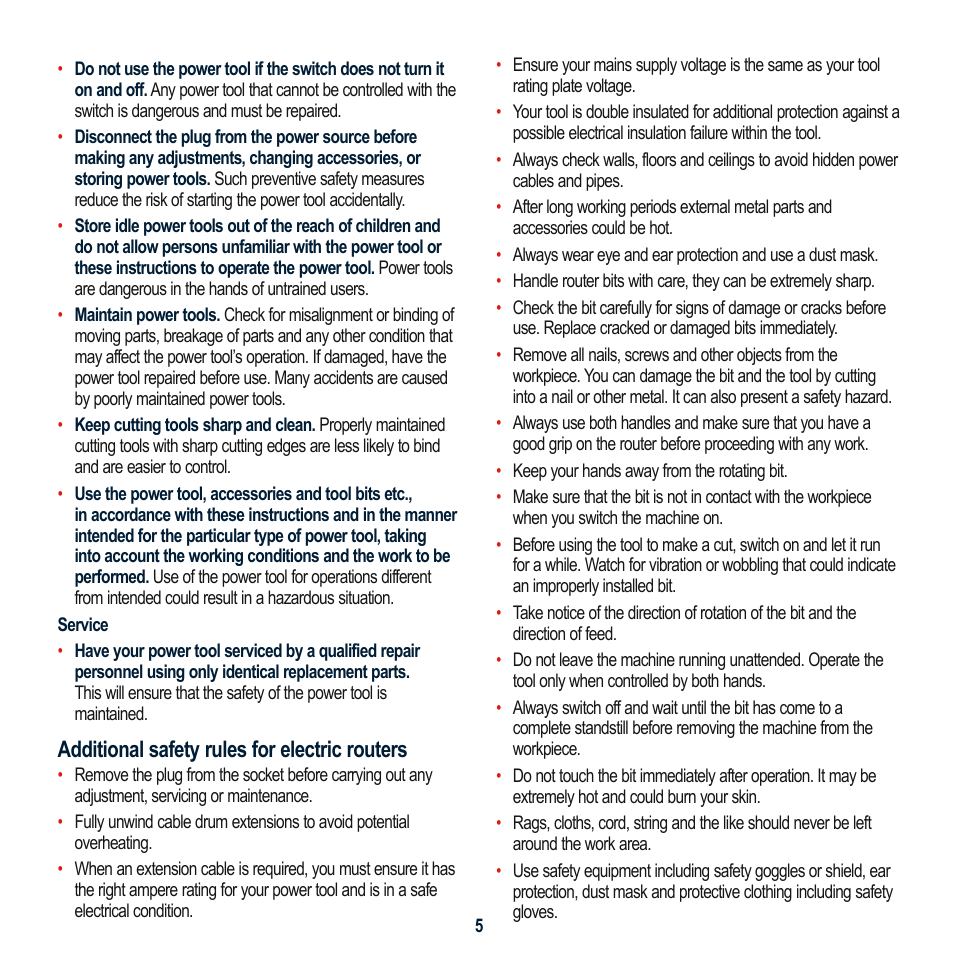 Additional safety rules for electric routers | Global Machinery Company MAG2050R User Manual | Page 5 / 16