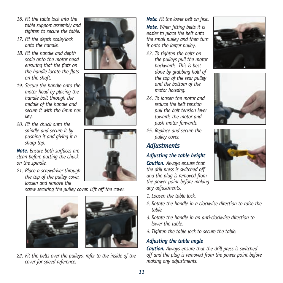 Adjustments | Global Machinery Company LDP13B12 User Manual | Page 11 / 17