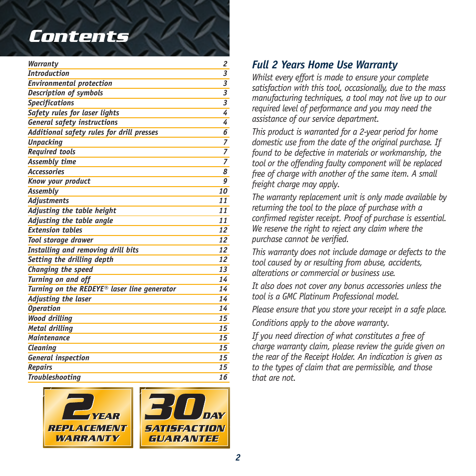 Global Machinery Company LDP13B12 User Manual | Page 2 / 17
