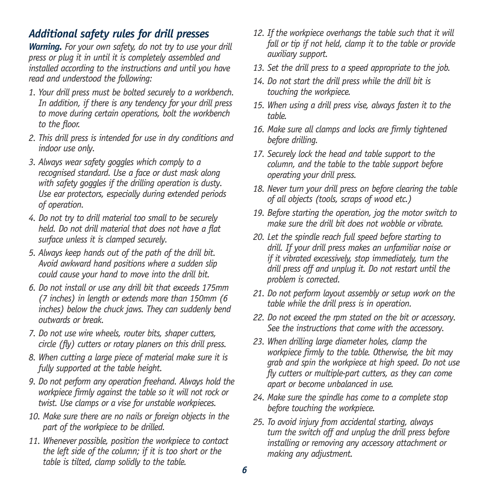 Additional safety rules for drill presses | Global Machinery Company LDP13B12 User Manual | Page 6 / 17