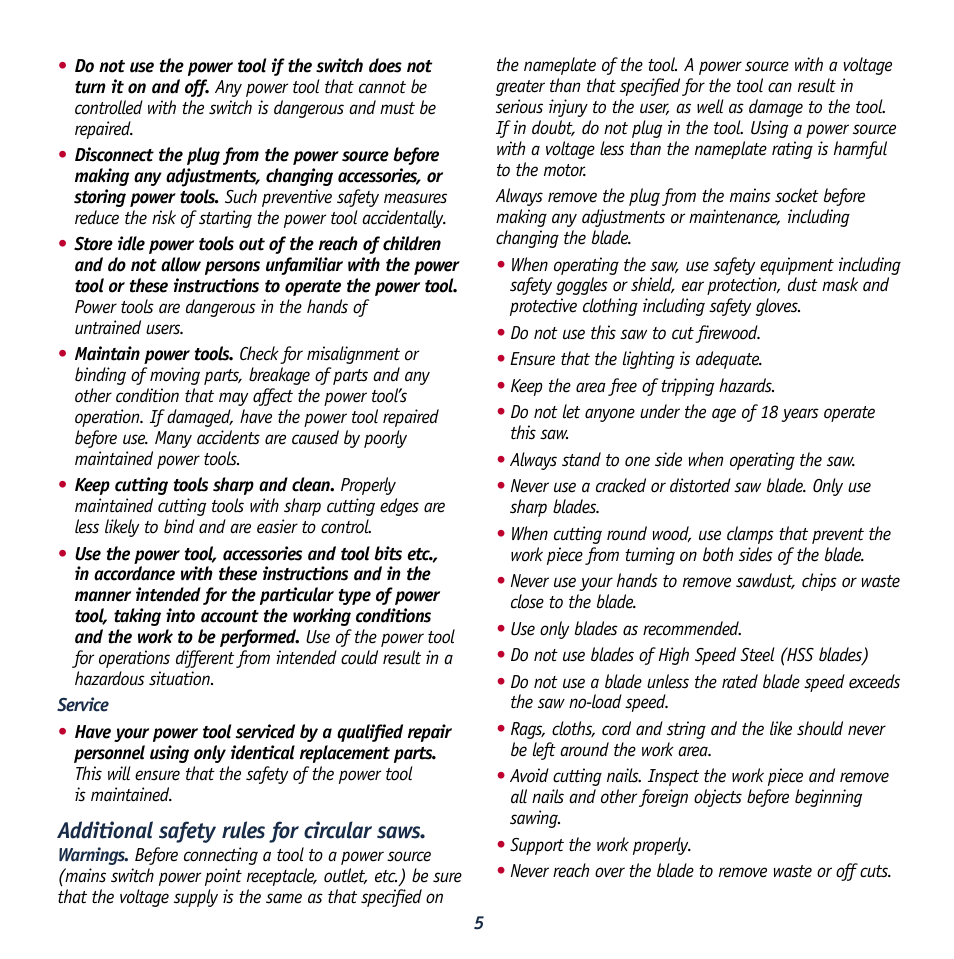 Additional safety rules for circular saws | Global Machinery Company MX1275 User Manual | Page 5 / 12