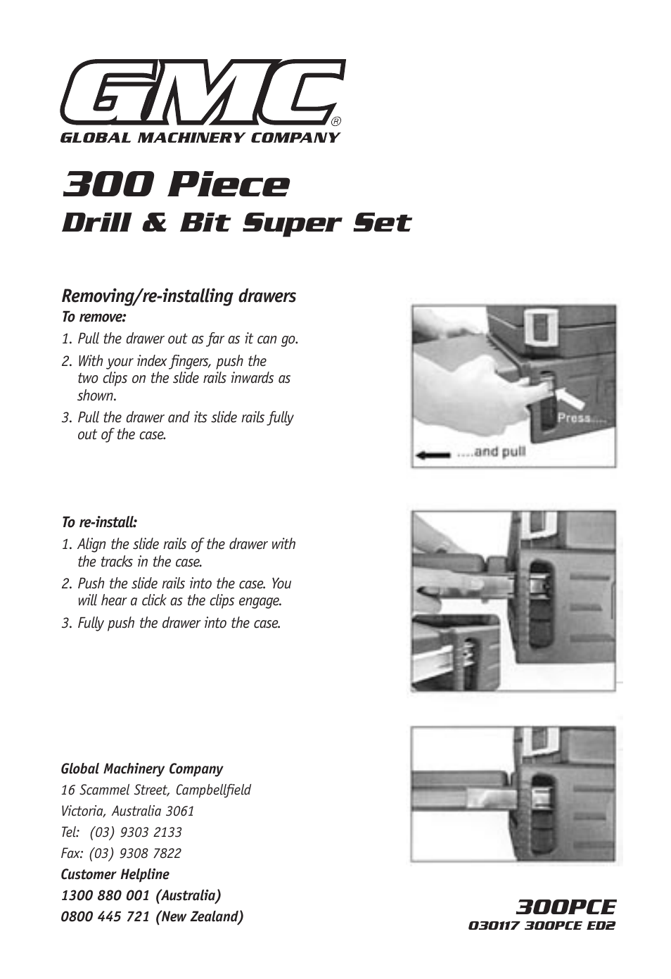 Global Machinery Company 300 Piece User Manual | 1 page