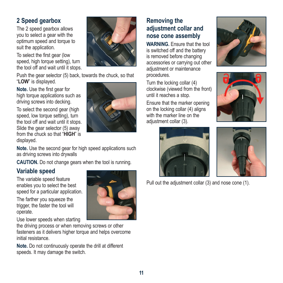 2 speed gearbox, Variable speed | Global Machinery Company SG18V User Manual | Page 11 / 16