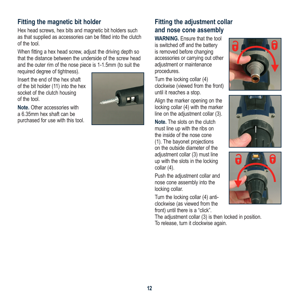 Fitting the magnetic bit holder | Global Machinery Company SG18V User Manual | Page 12 / 16
