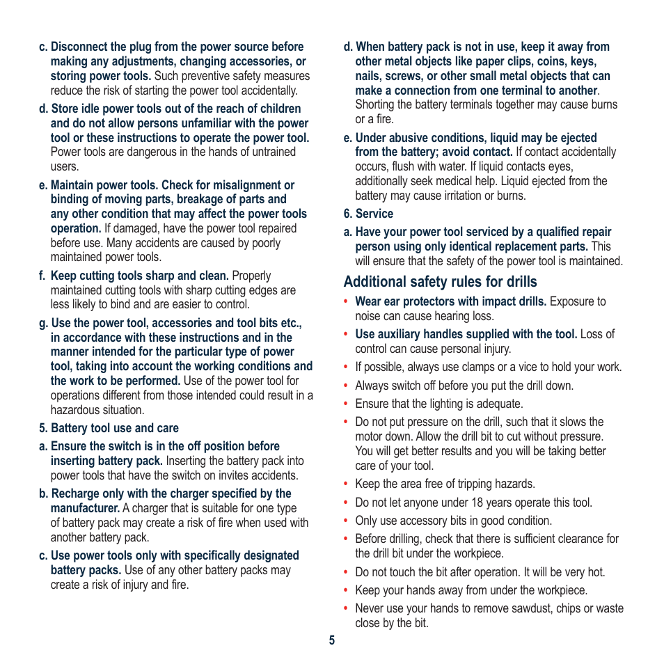 Additional safety rules for drills | Global Machinery Company SG18V User Manual | Page 5 / 16