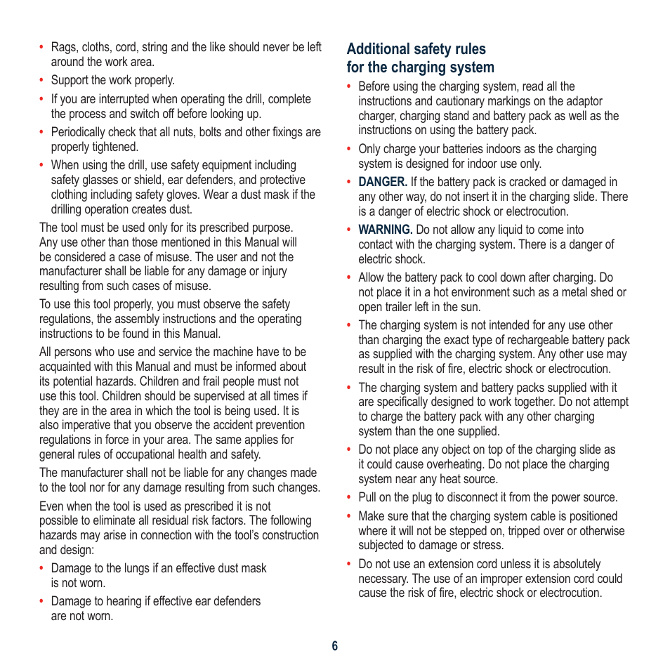 Additional safety rules for the charging system | Global Machinery Company SG18V User Manual | Page 6 / 16