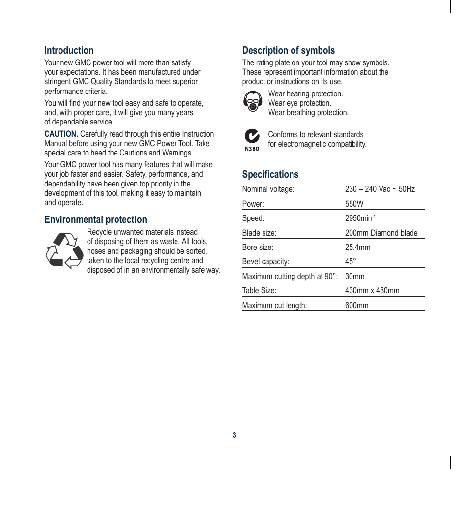 Global Machinery Company WTS550 User Manual | Page 3 / 16