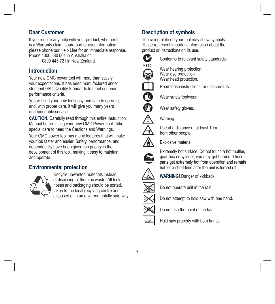 Description of symbols, Dear customer, Introduction | Environmental protection | Global Machinery Company PCH37 User Manual | Page 3 / 20