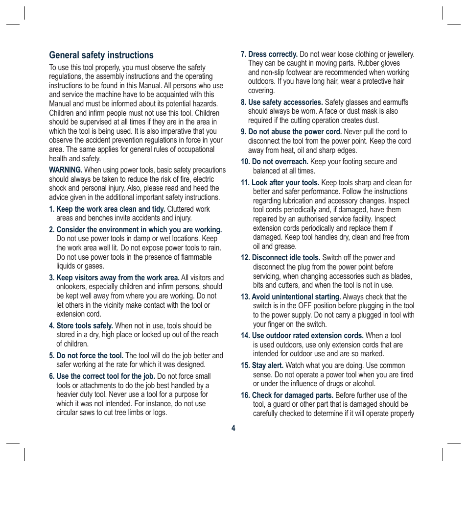 General safety instructions | Global Machinery Company BL5000A User Manual | Page 4 / 12