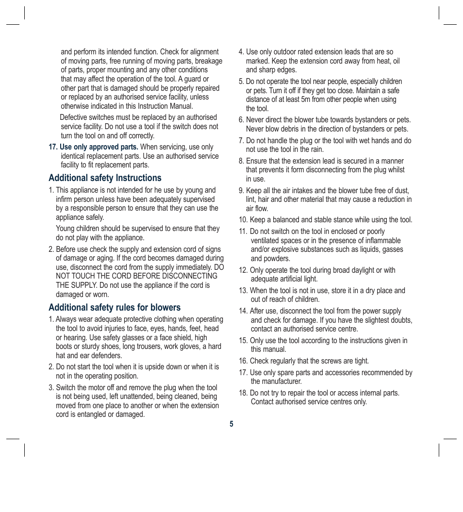 Additional safety instructions, Additional safety rules for blowers | Global Machinery Company BL5000A User Manual | Page 5 / 12