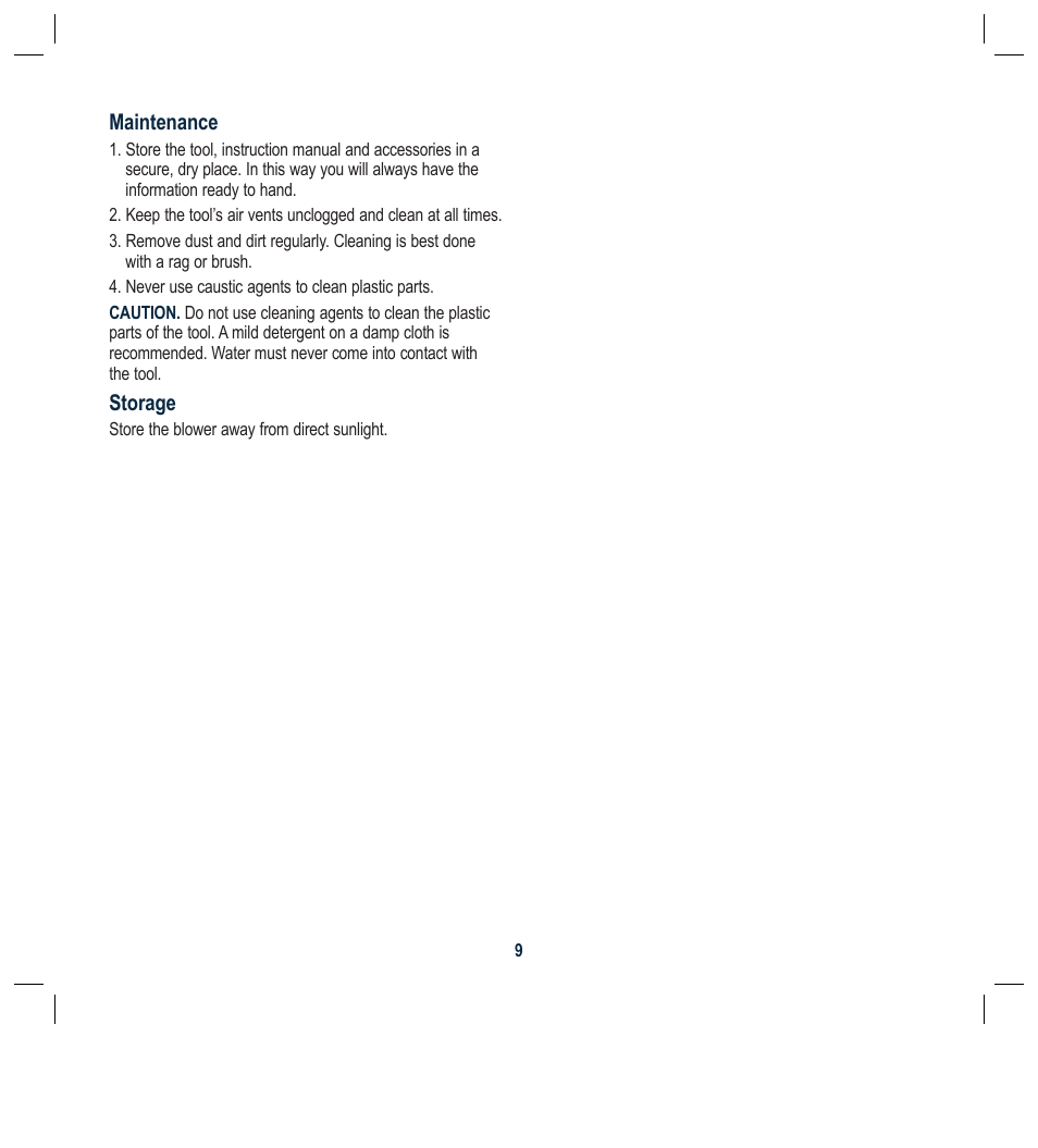 Maintenance, Storage | Global Machinery Company BL5000A User Manual | Page 9 / 12
