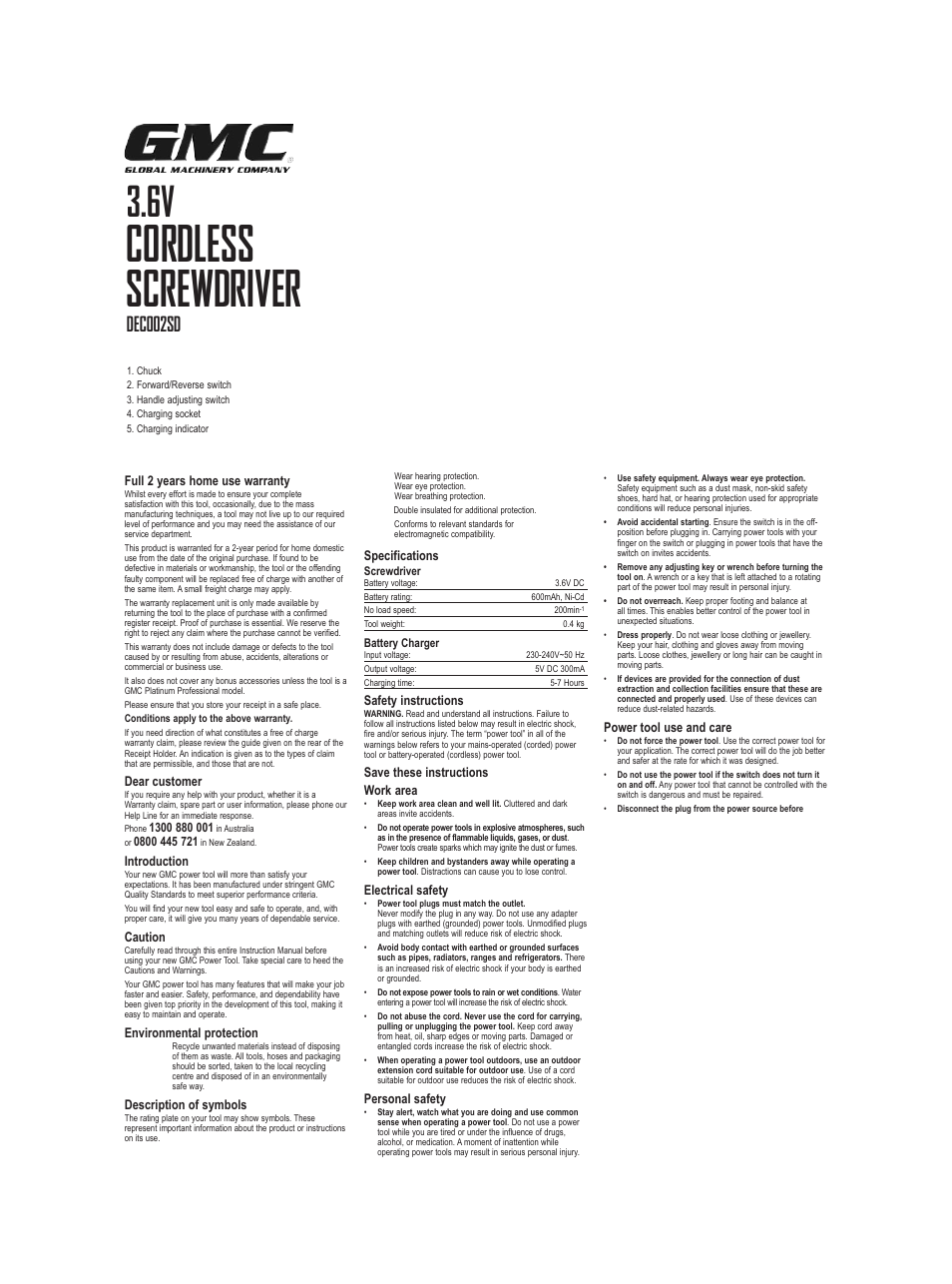 Global Machinery Company DEC002SD User Manual | 2 pages