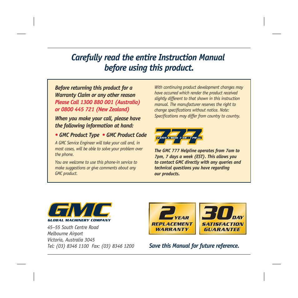 Global Machinery Company GLT25 User Manual | Page 16 / 16