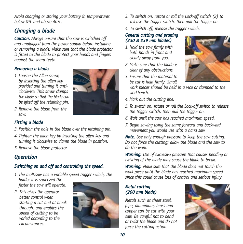 Changing a blade, Operation | Global Machinery Company TRM18V User Manual | Page 10 / 12