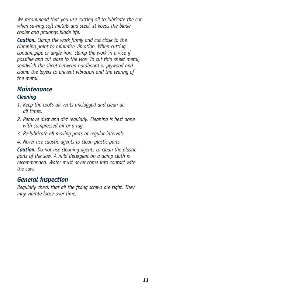 Maintenance, General inspection | Global Machinery Company TRM18V User Manual | Page 11 / 12