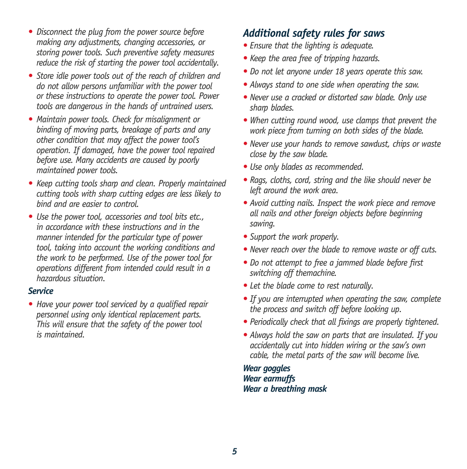 Additional safety rules for saws | Global Machinery Company TRM18V User Manual | Page 5 / 12