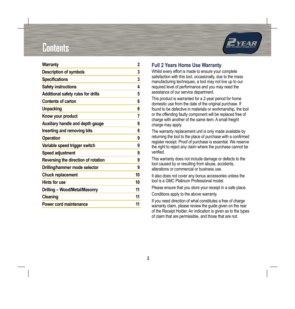 Global Machinery Company MX1G100 User Manual | Page 2 / 12