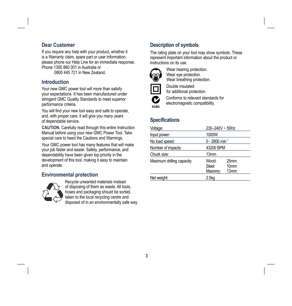 Global Machinery Company MX1G100 User Manual | Page 3 / 12