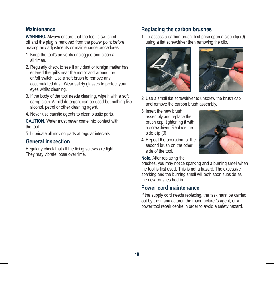 Global Machinery Company 300W CARBON FIBRE 1/3 SHEET ORBITAL OS187CF User Manual | Page 10 / 12