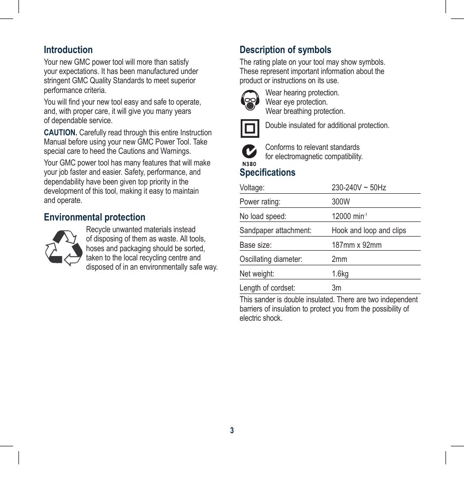 Global Machinery Company 300W CARBON FIBRE 1/3 SHEET ORBITAL OS187CF User Manual | Page 3 / 12