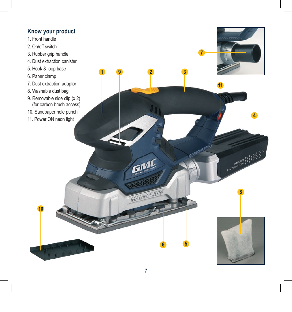 Global Machinery Company 300W CARBON FIBRE 1/3 SHEET ORBITAL OS187CF User Manual | Page 7 / 12