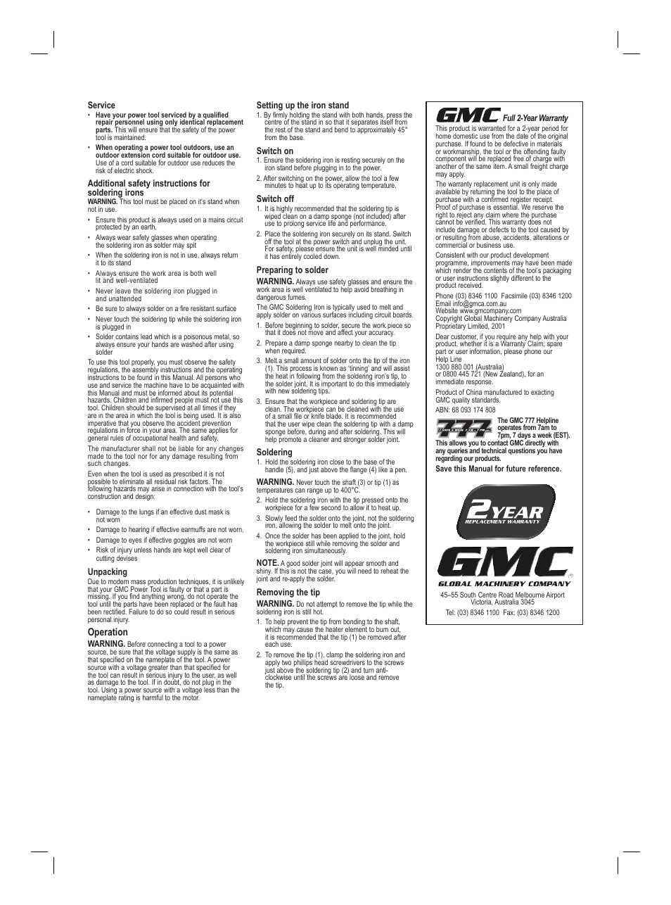 Operation | Global Machinery Company DEC001SI User Manual | Page 2 / 8