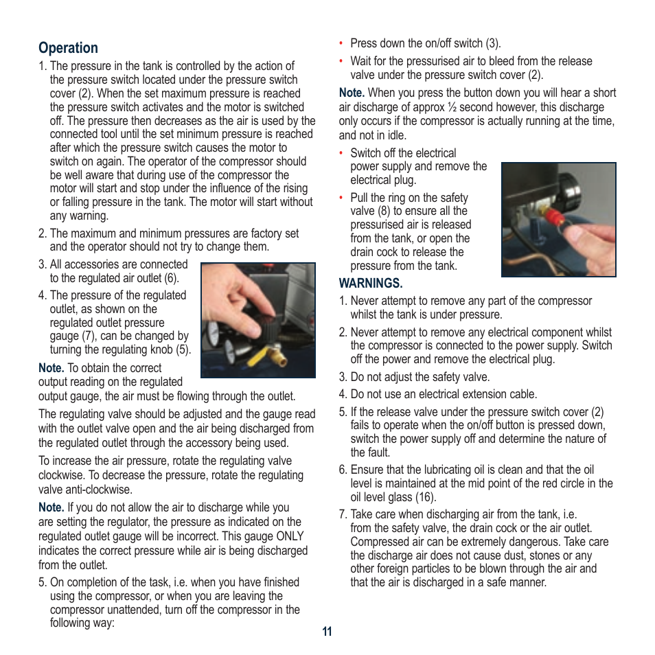 Operation | Global Machinery Company EAC30 User Manual | Page 11 / 16