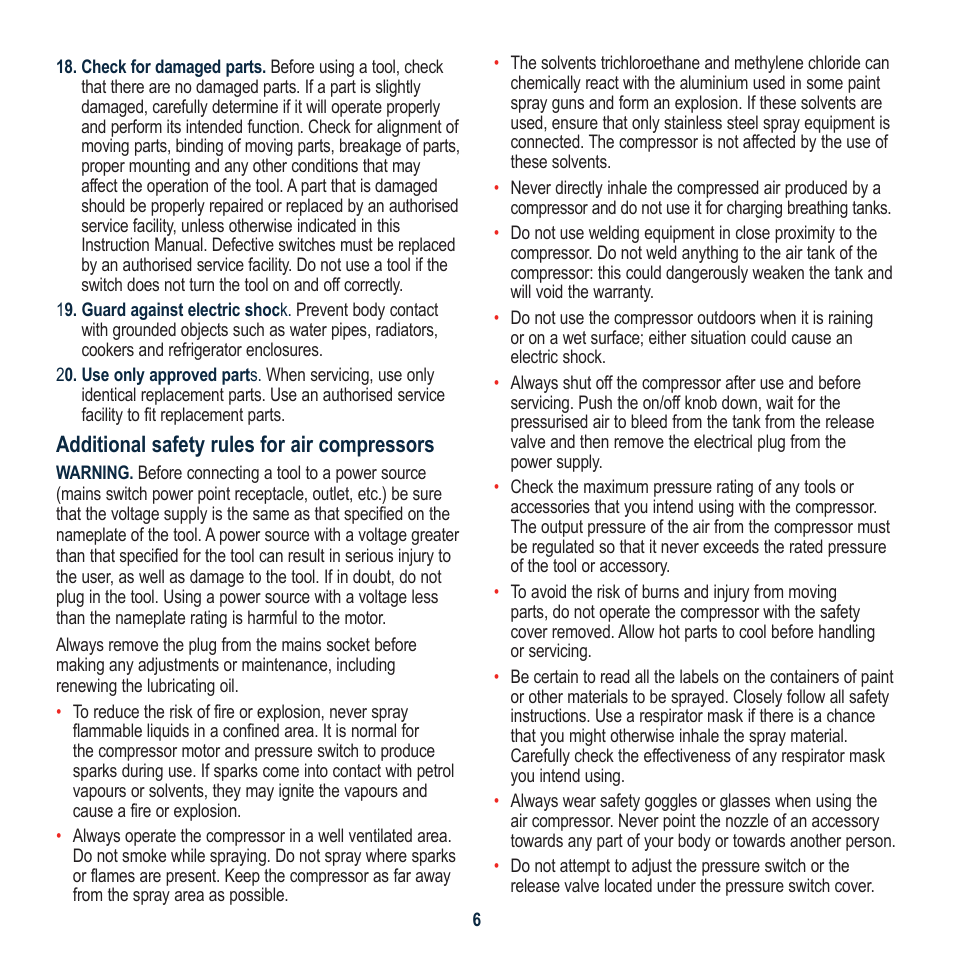 Additional safety rules for air compressors | Global Machinery Company EAC30 User Manual | Page 6 / 16