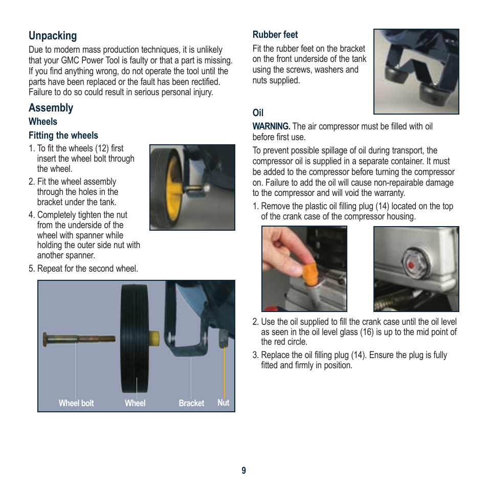 Unpacking, Assembly | Global Machinery Company EAC30 User Manual | Page 9 / 16
