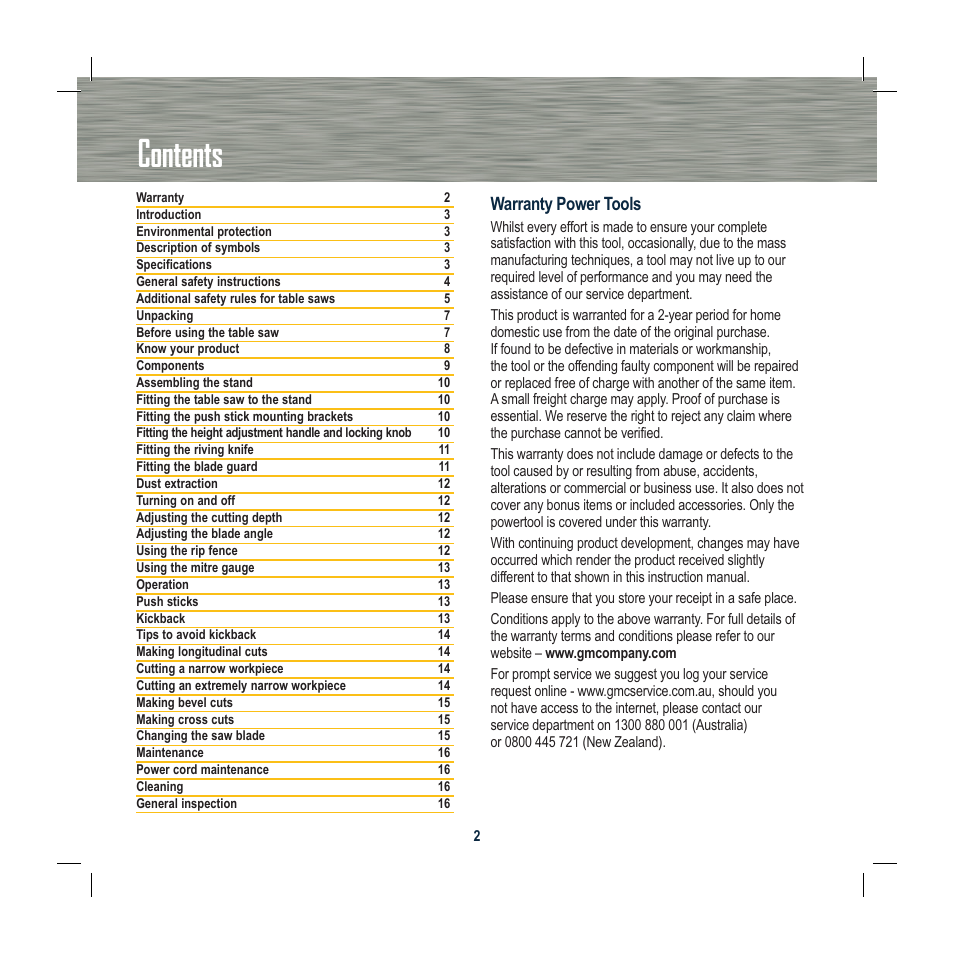 Global Machinery Company TS1800 User Manual | Page 2 / 20