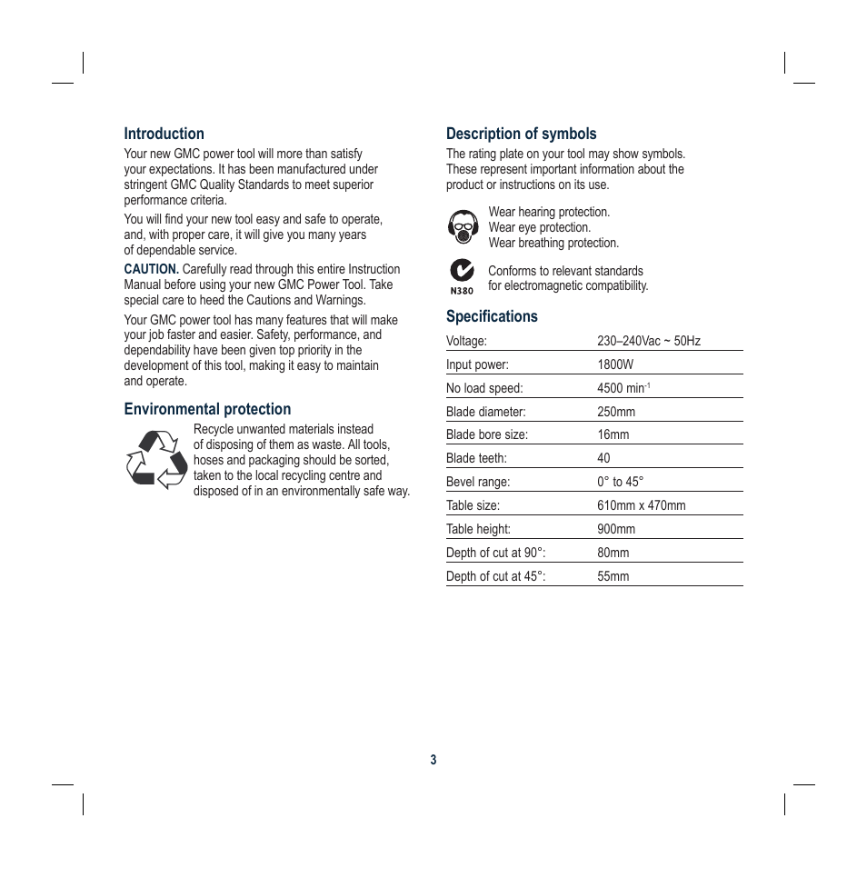 Global Machinery Company TS1800 User Manual | Page 3 / 20