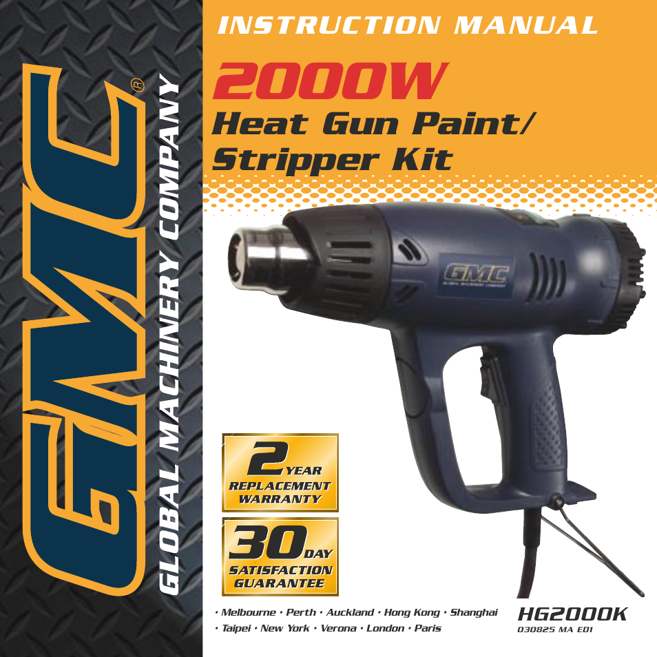 Global Machinery Company HG2000K User Manual | 9 pages