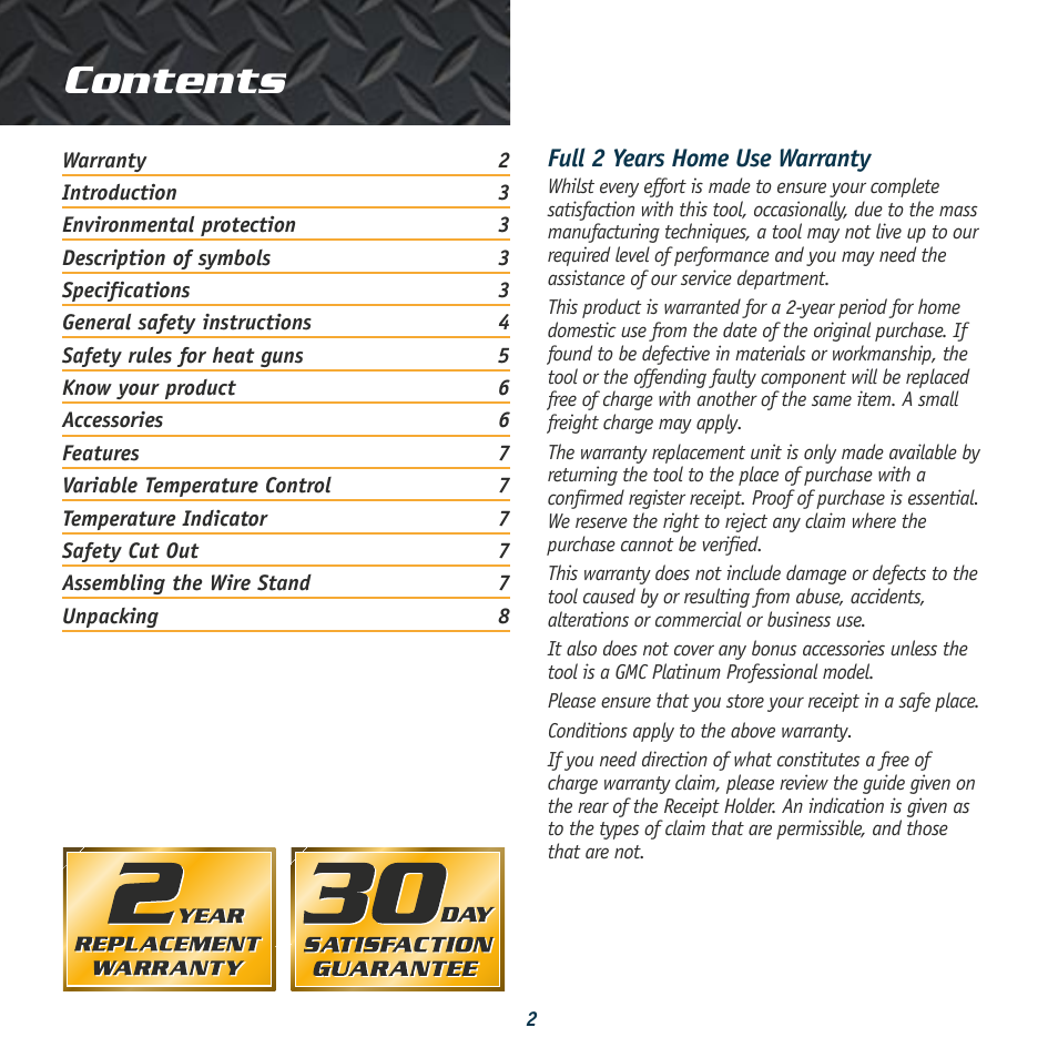 Global Machinery Company HG2000K User Manual | Page 2 / 9