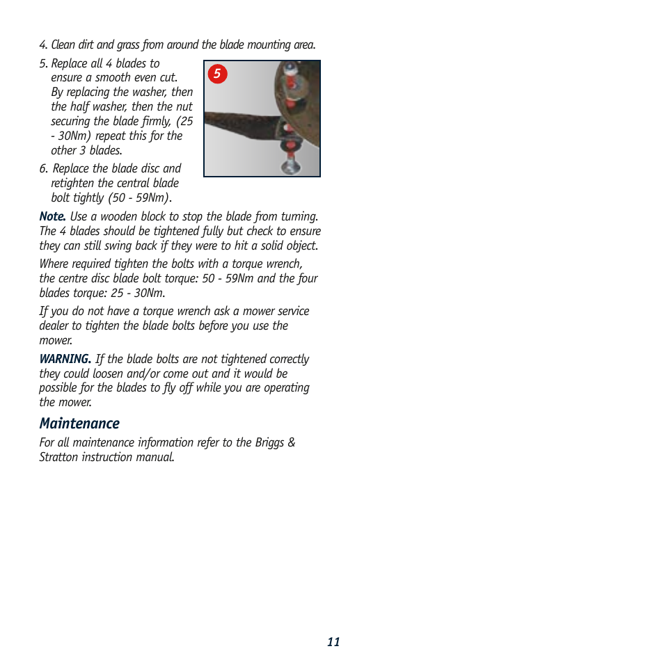 Maintenance | Global Machinery Company RL 500 User Manual | Page 11 / 12