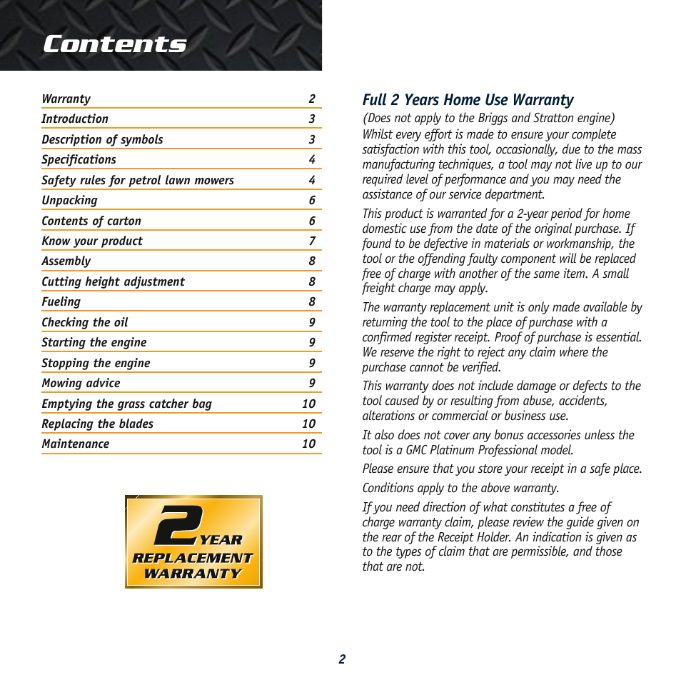 Global Machinery Company RL 500 User Manual | Page 2 / 12