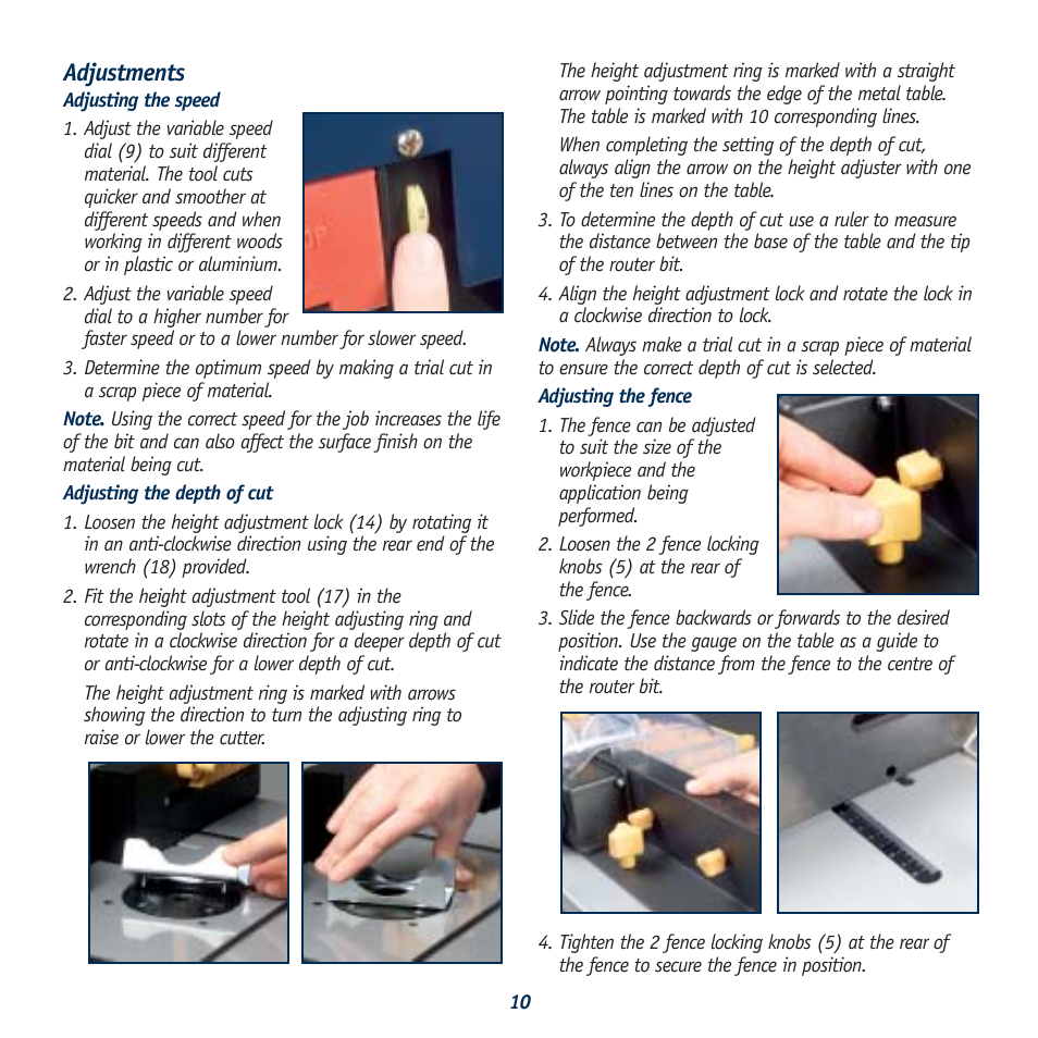 Adjustments | Global Machinery Company 1050W User Manual | Page 10 / 14