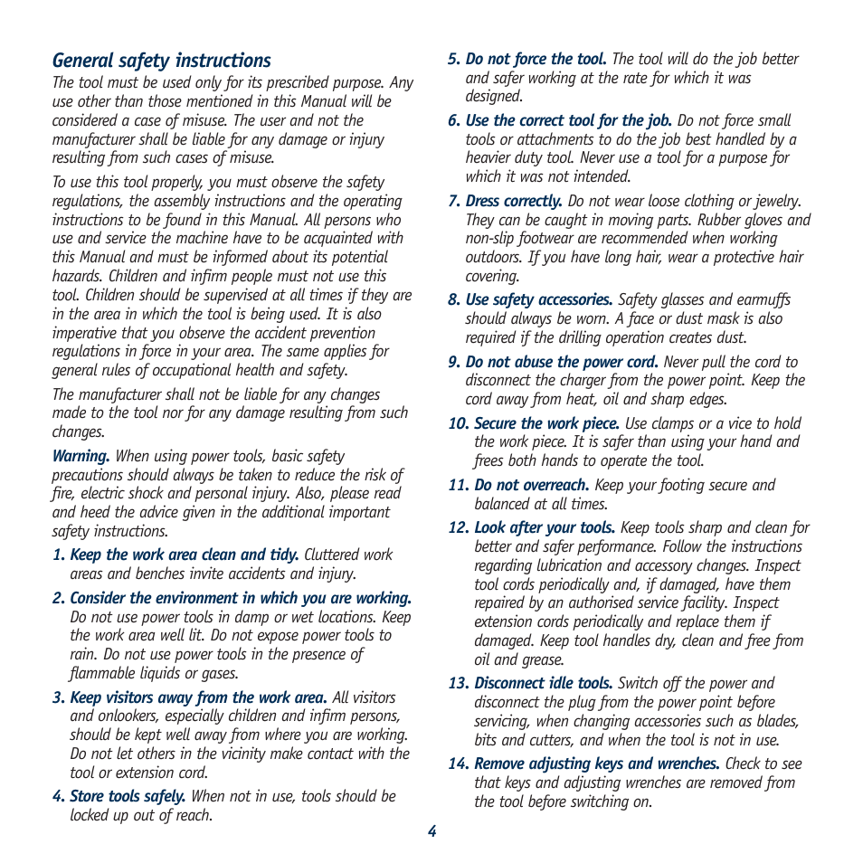 General safety instructions | Global Machinery Company 1050W User Manual | Page 4 / 14
