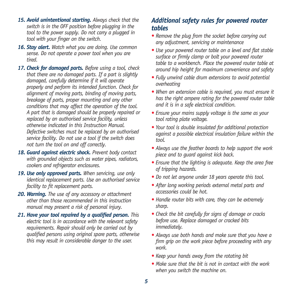 Additional safety rules for powered router tables | Global Machinery Company 1050W User Manual | Page 5 / 14