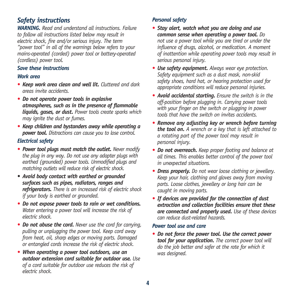 Safety instructions | Global Machinery Company SA120 User Manual | Page 4 / 12