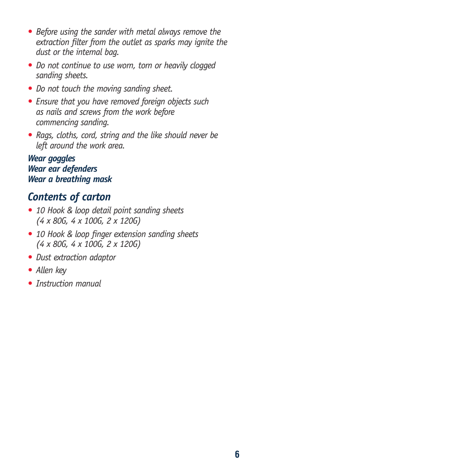 Contents of carton | Global Machinery Company SA120 User Manual | Page 6 / 12