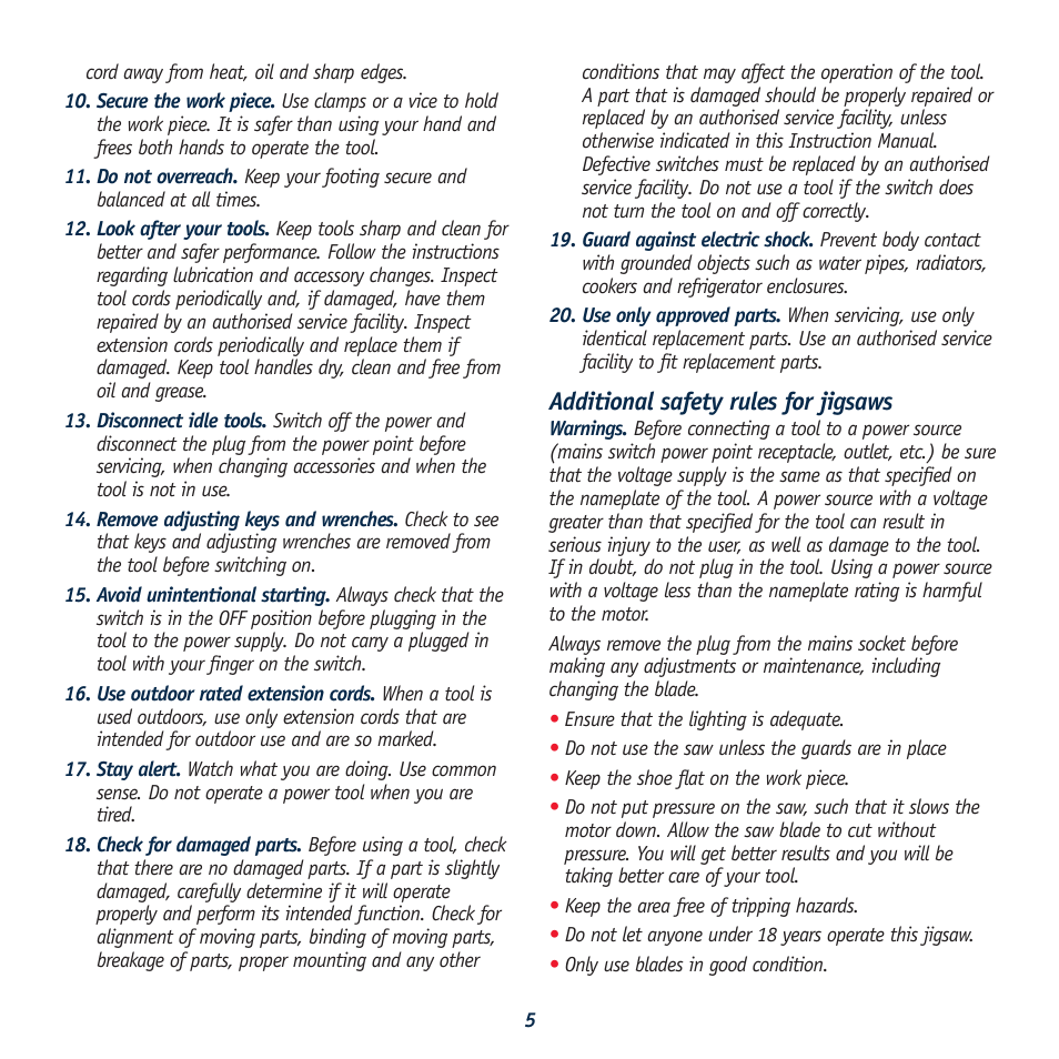 Additional safety rules for jigsaws | Global Machinery Company LS620SR User Manual | Page 5 / 11