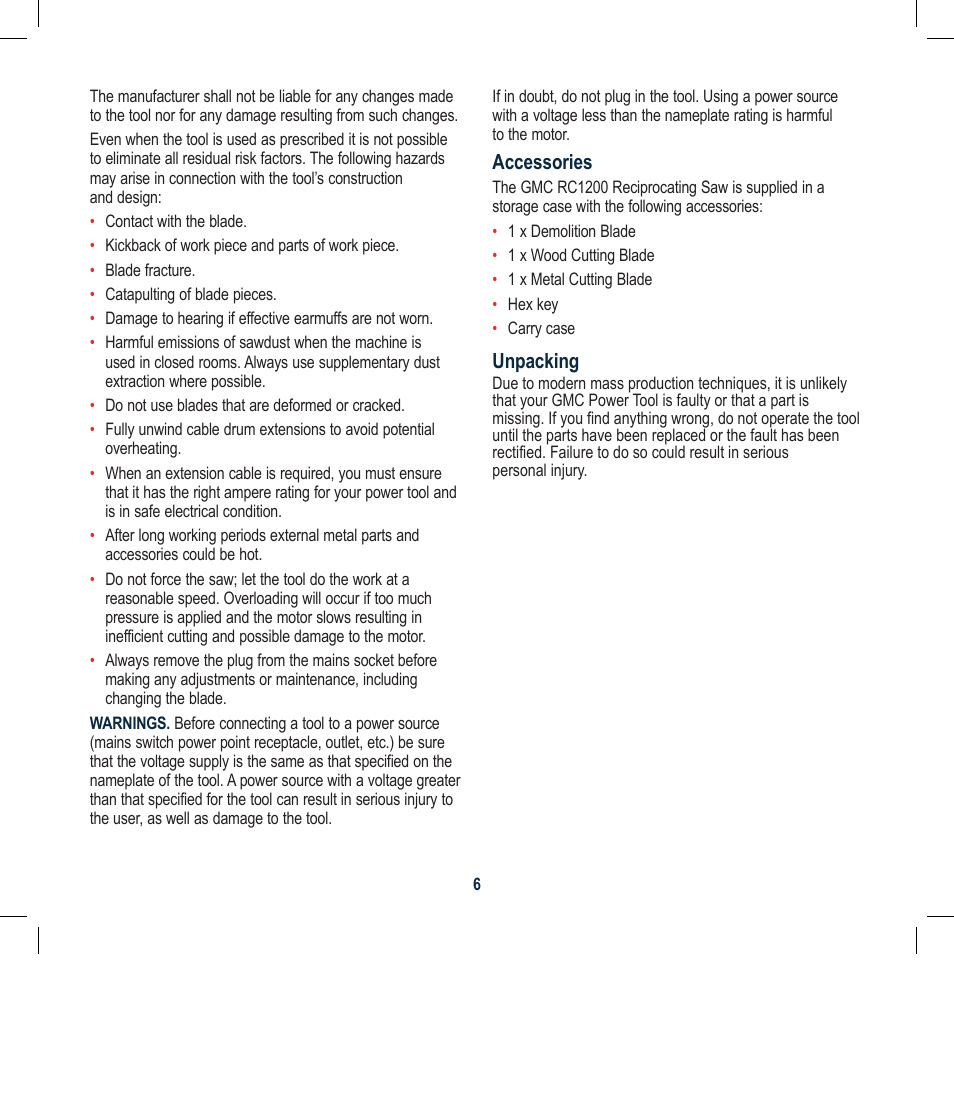 Global Machinery Company RC1200 User Manual | Page 6 / 12