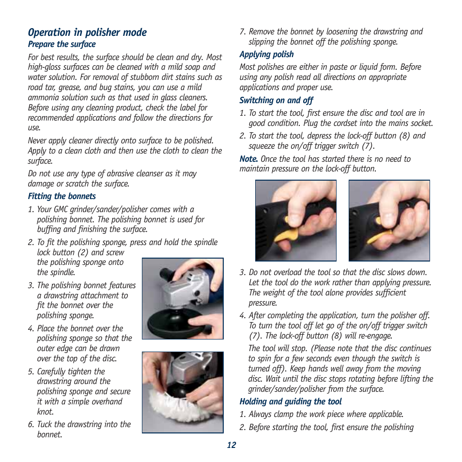 Operation in polisher mode | Global Machinery Company POL1450 User Manual | Page 12 / 16