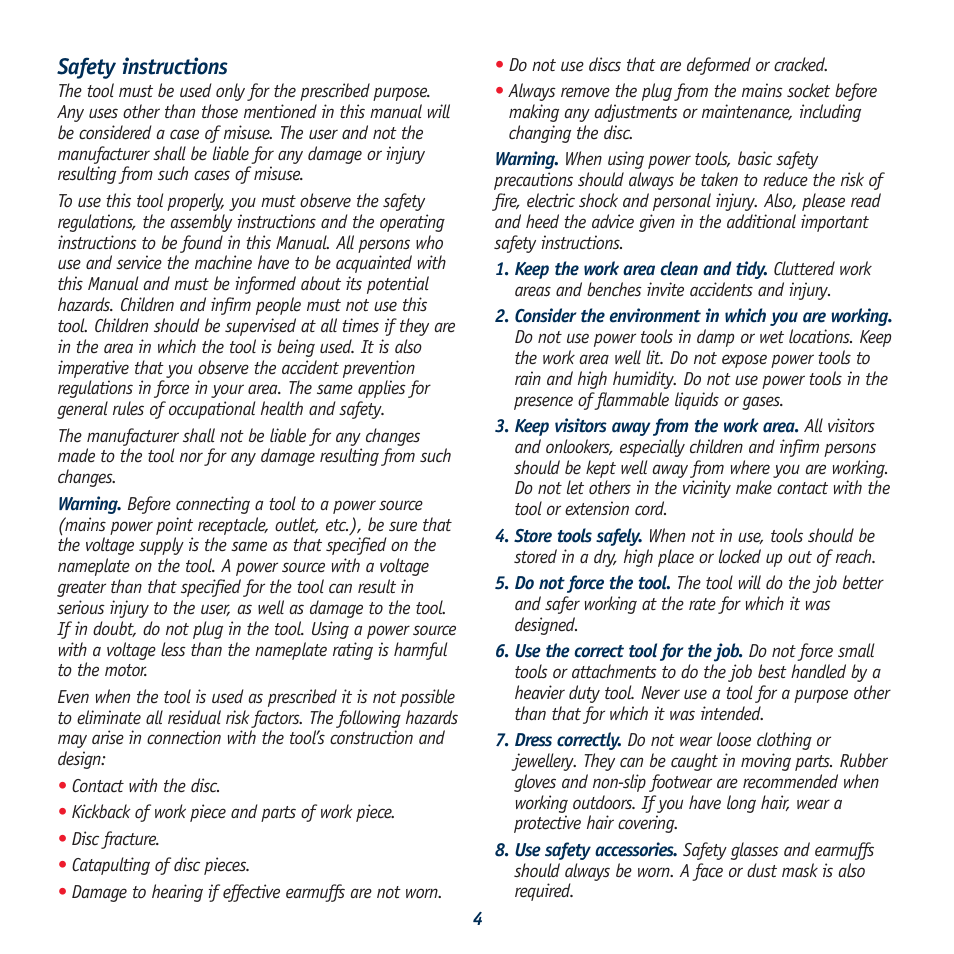 Safety instructions | Global Machinery Company POL1450 User Manual | Page 4 / 16