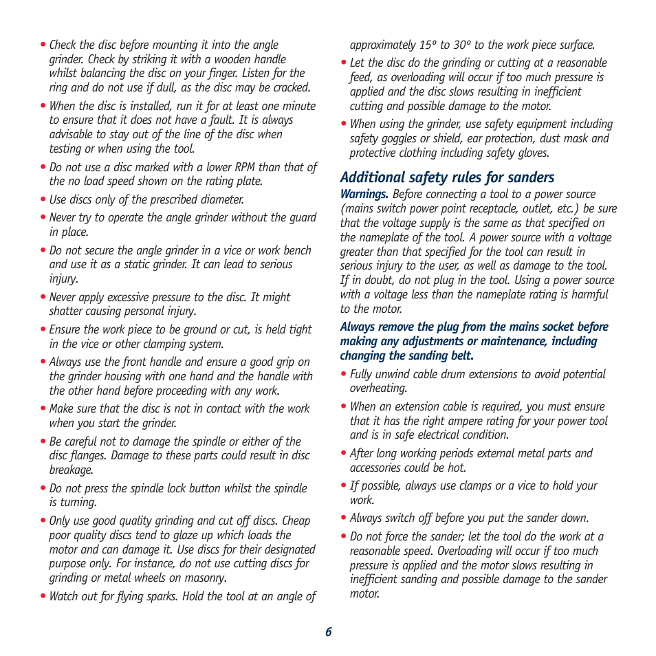 Additional safety rules for sanders | Global Machinery Company POL1450 User Manual | Page 6 / 16