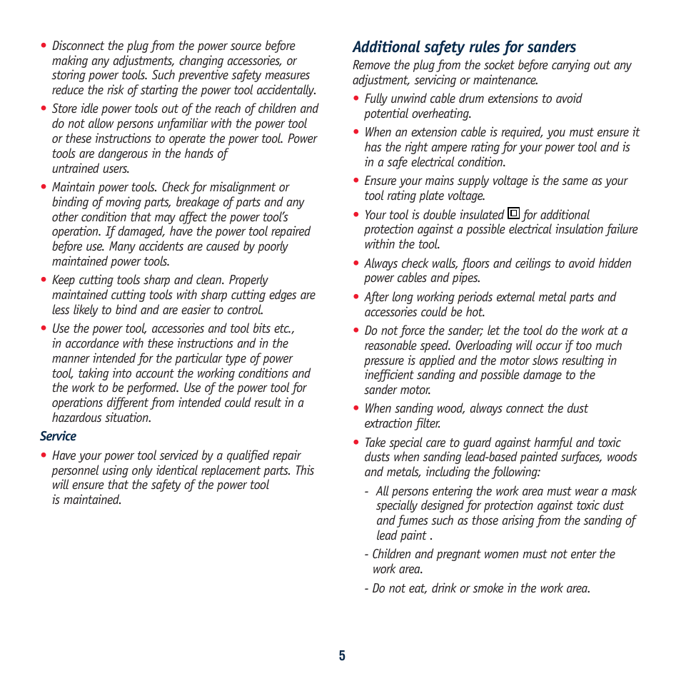 Additional safety rules for sanders | Global Machinery Company 230W User Manual | Page 5 / 12