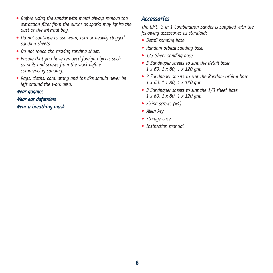 Accessories | Global Machinery Company 230W User Manual | Page 6 / 12