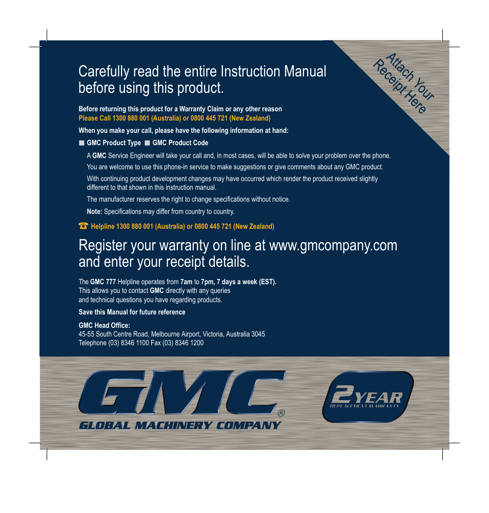Global Machinery Company BS900M User Manual | Page 12 / 12
